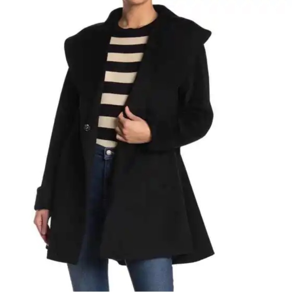 Trina Turk Ali Fitted Shawl Wrap Black Coat